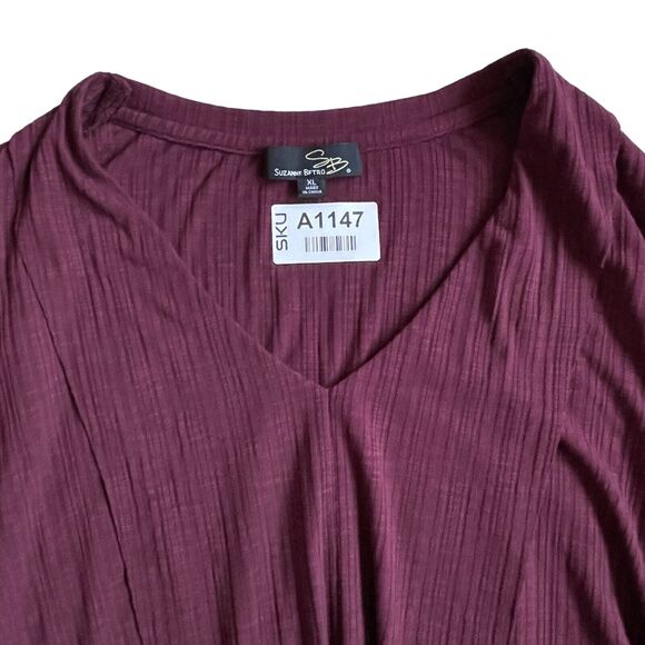 Suzanne Betro Shirt Top Women Size XL Purple Hi-Low V Neck Long Sleeve Textured - Picture 3 of 9